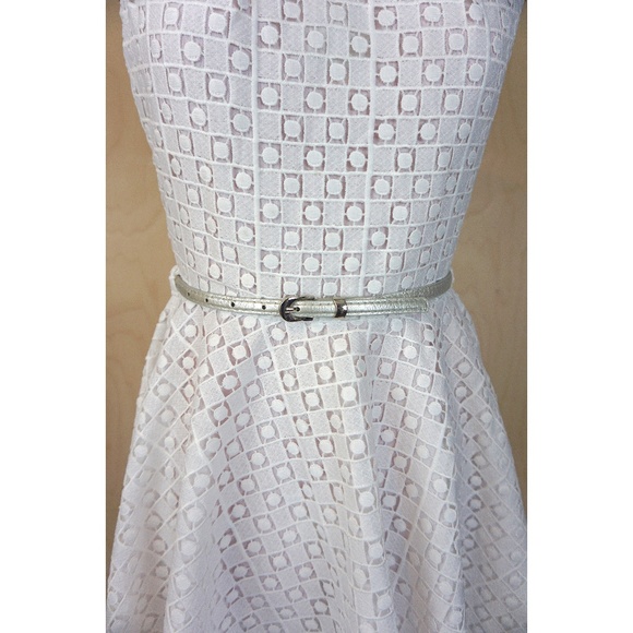 Closet London White Lace Skater Dress with Silver Belt - Picture 8 of 10